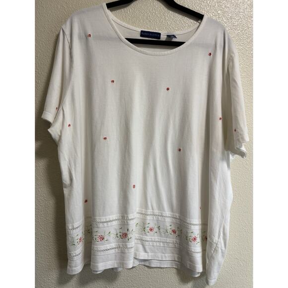 Karen Scott Women’s Plus Size 2X White Short Sleeve Floral Embroidered Top Shirt - Picture 1 of 7